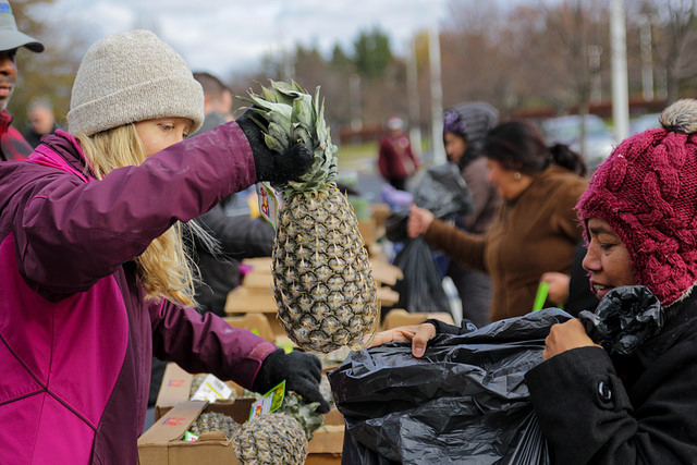 residents pick up fresh produce