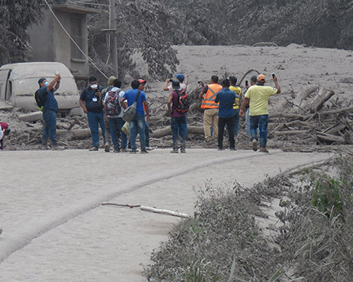 Guatemala volcano ash blocks road, ADRA Canada photo