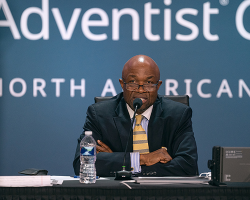 G. Alexander Bryant, NAD president, addresses members of the NAD Executive Committee during a special meeting held on April 29, 2021