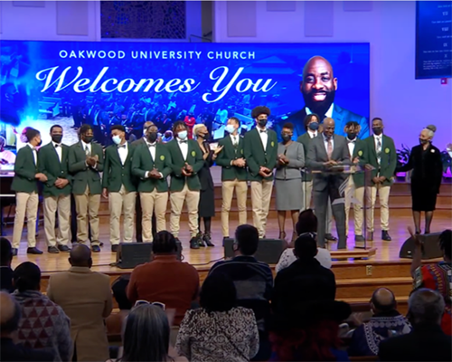 Oakwood Adventist Academy boys' basketball team at church