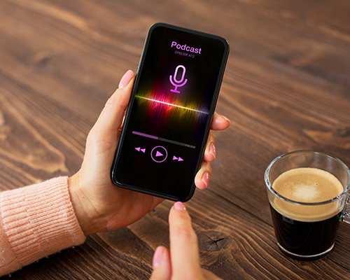 smart phone with podcast on screen