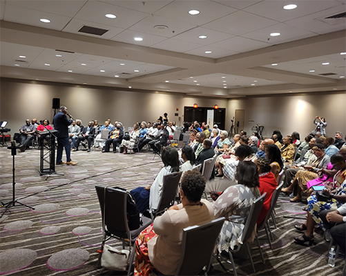 Attendees listen attentively to a speaker at the inaugural Hit the Mark Summit, held at the Renaissance Hotel in Atlanta, Georgia, Sept. 16-18, 2022. 