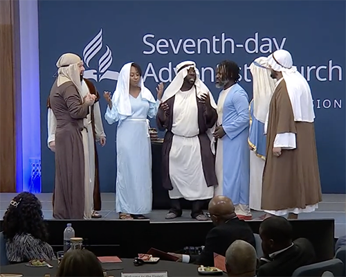 Skit on Acts 2 upper room experience with seven participants