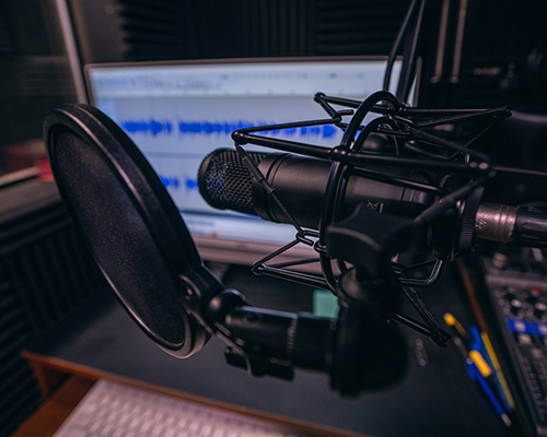 DAR radio station mic and board close up 