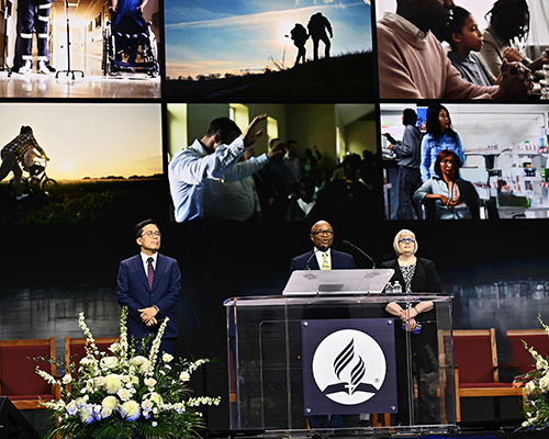 The NAD officers stand together on the stage at the General Conference.