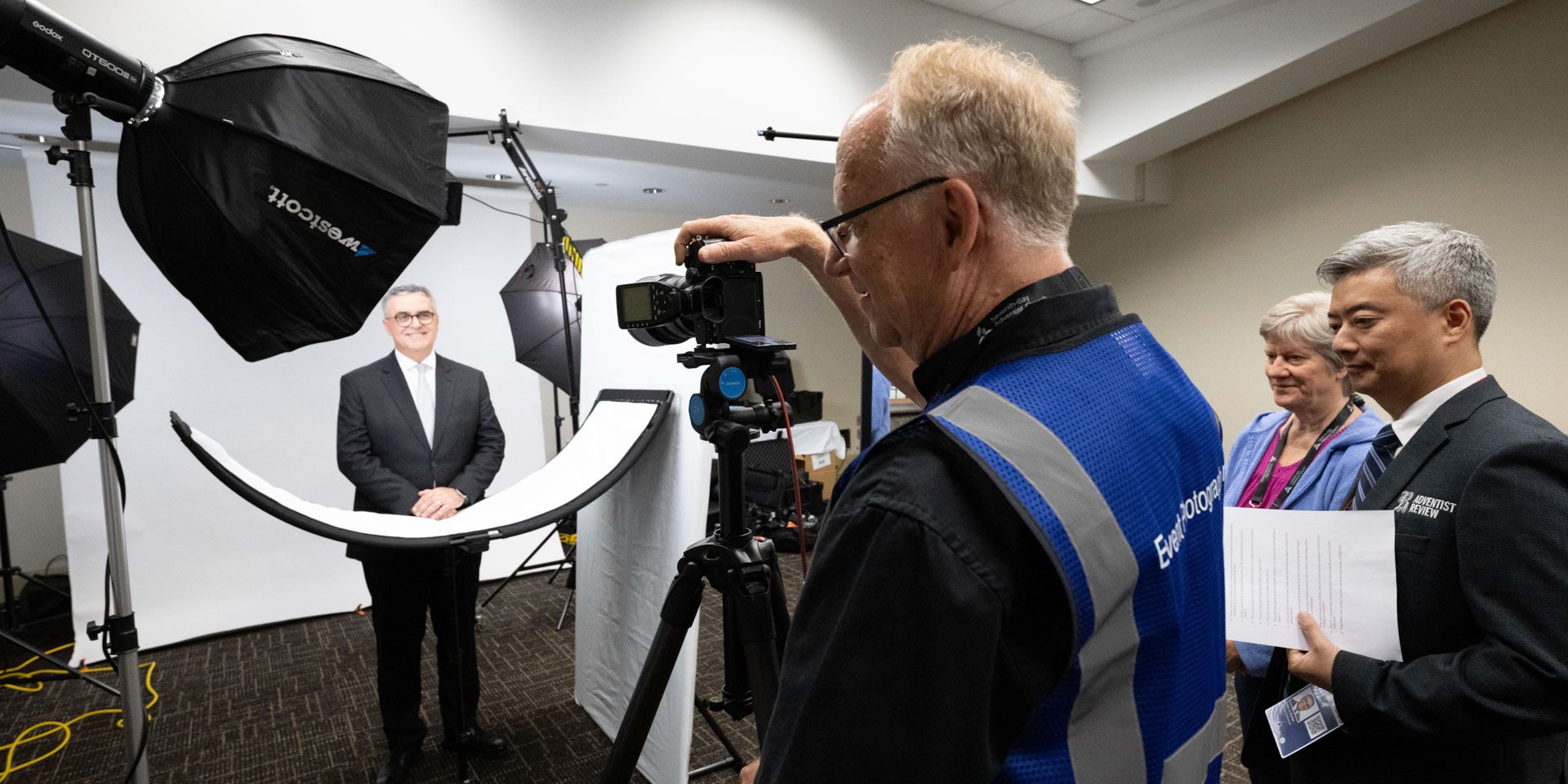 Dave Sherwin takes the General Conference President Erton Kohler's headshot for the Adventist Review.