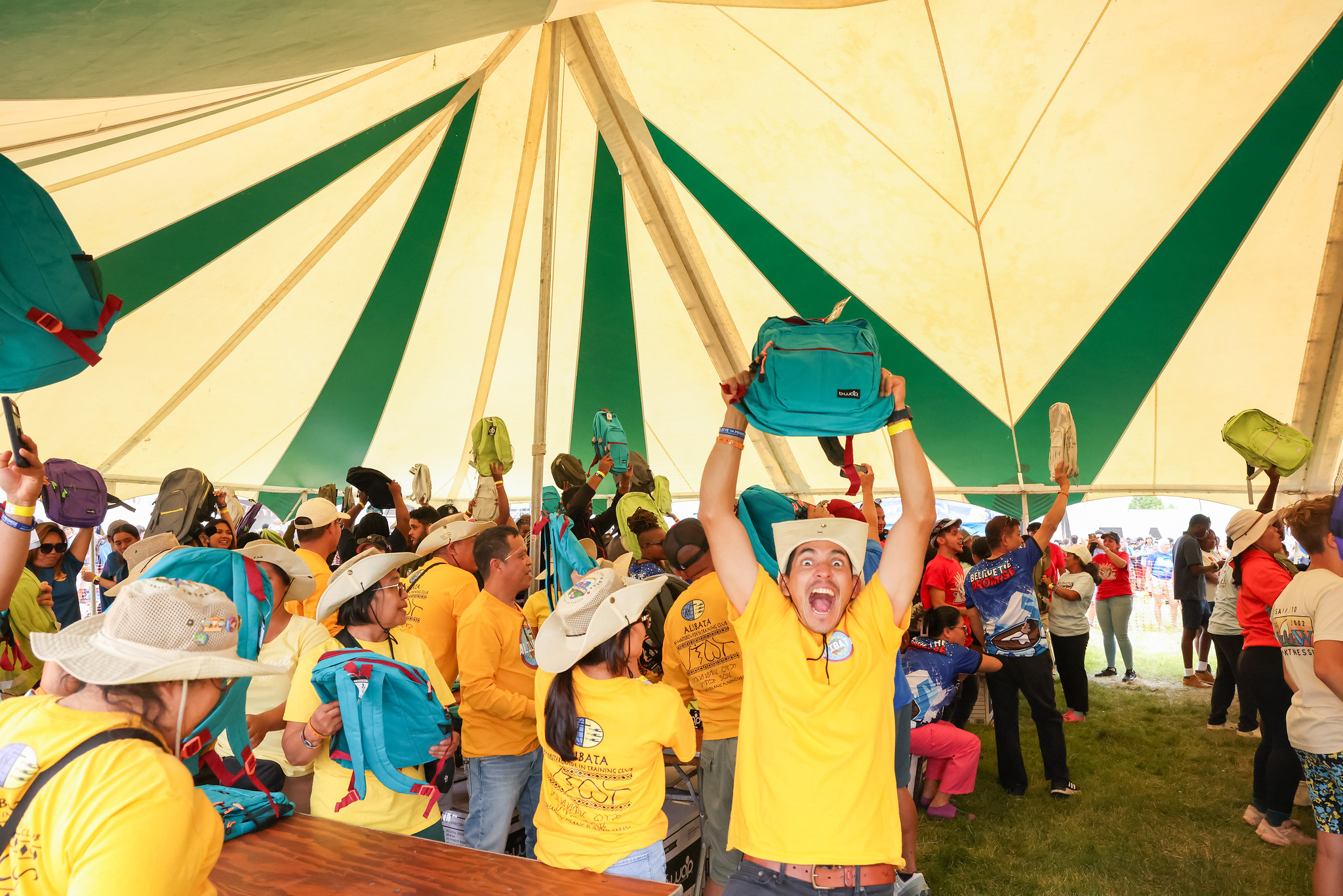 The successful backpack-stuffing World Record attempt was a memorable moment for 255 attendees of the 2024 International Pathfinder Camporee. Photo: Meraris Medina | North American Division 