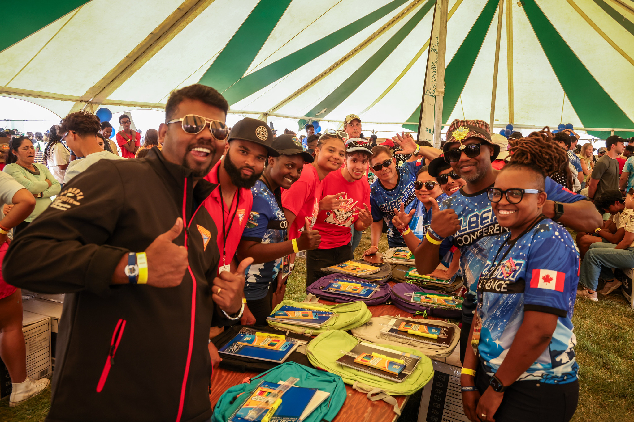 Backpack stuffing event to earn a world record at camporee in Gillette, Wyoming, group of Pathfinders with bags
